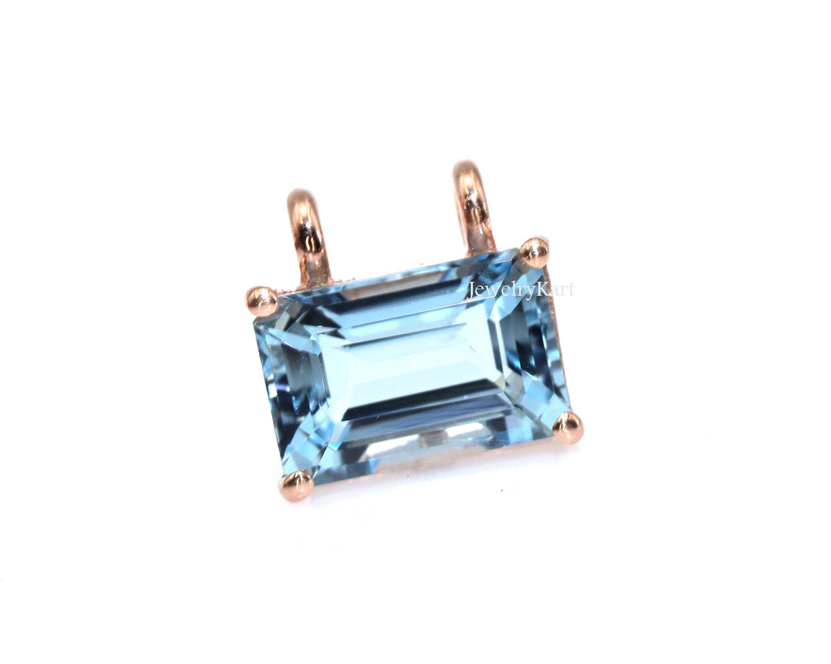 Aquamarine Emerald Cut Pendant in 14k Gold | Natural Blue Aquamarine Necklace | March Jewelry, Minimalist Gemstone Gift for Her