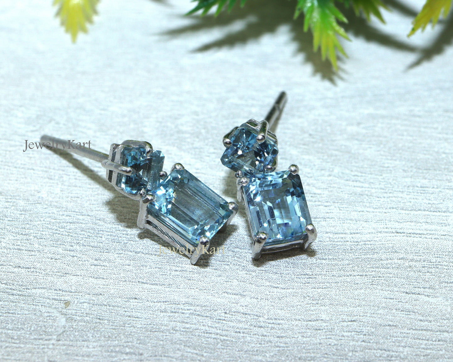 Aquamarine Earrings - Emerald Cut & Asscher Cut Drop Earrings | 14K Gold Dainty Dangle Earrings | March Birthstone Gift For Her | Light Everyday Jewelry
