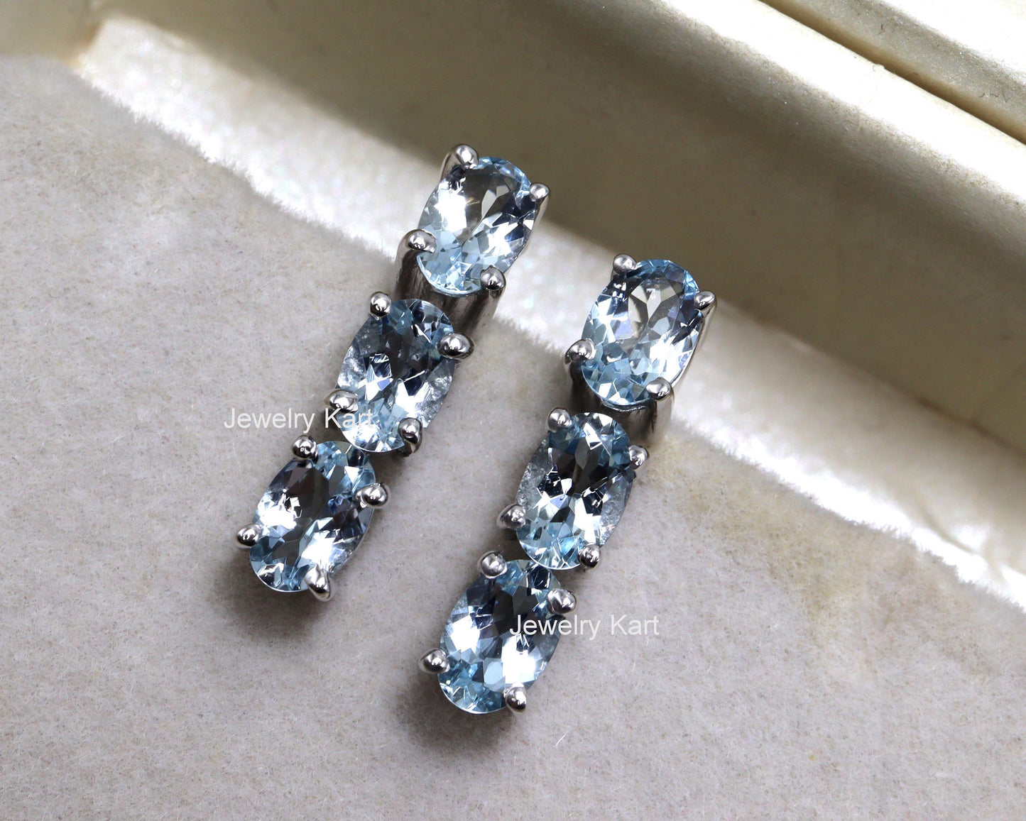 Aquamarine Long Earrings – Oval Gemstone Earrings - Sleek Bar Earrings in 14K or Silver