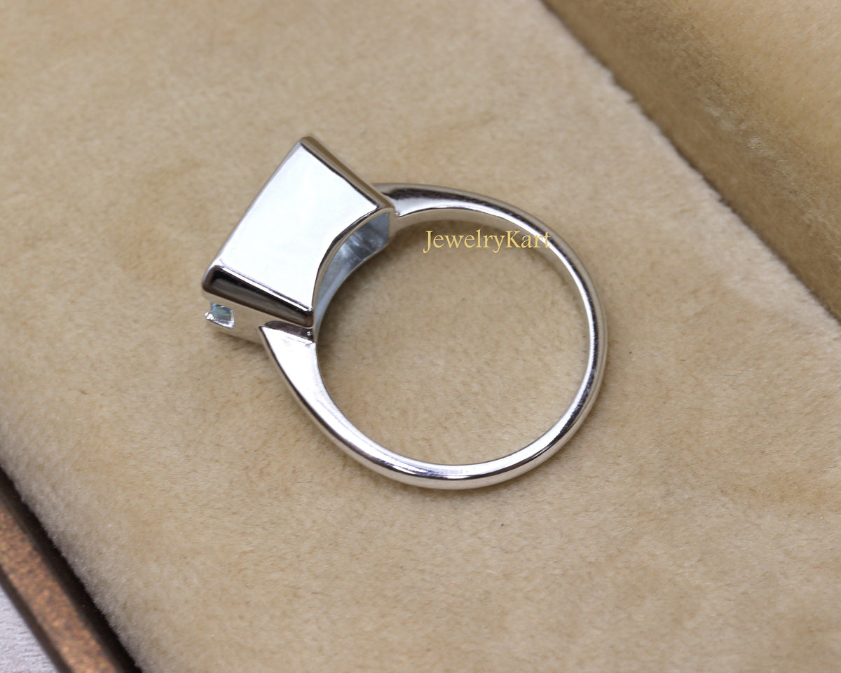 Genuine Aquamarine East West Engagement Ring, Aquamarine Ring For Wedding, Bezel Set Horizontal Ring in 14k Gold