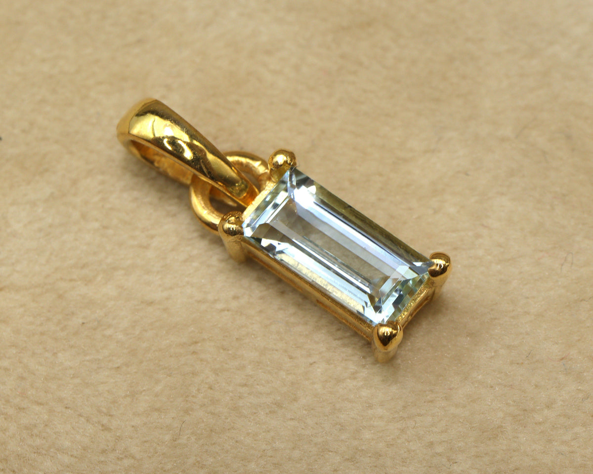 Aquamarine Baguette Pendant | 14K Gold Finish Long Bar Necklace | Dainty Slim Pendant | Small Layered Necklace | Sleek Gemstone Jewelry