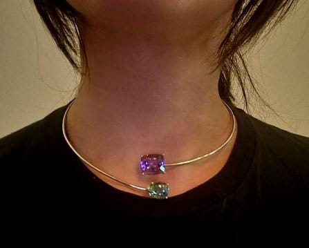 Amethyst & Fluorite Gemstone Collar Necklace – 925 Silver Cuff Choker – Statement Neck Cuff with Real Stones