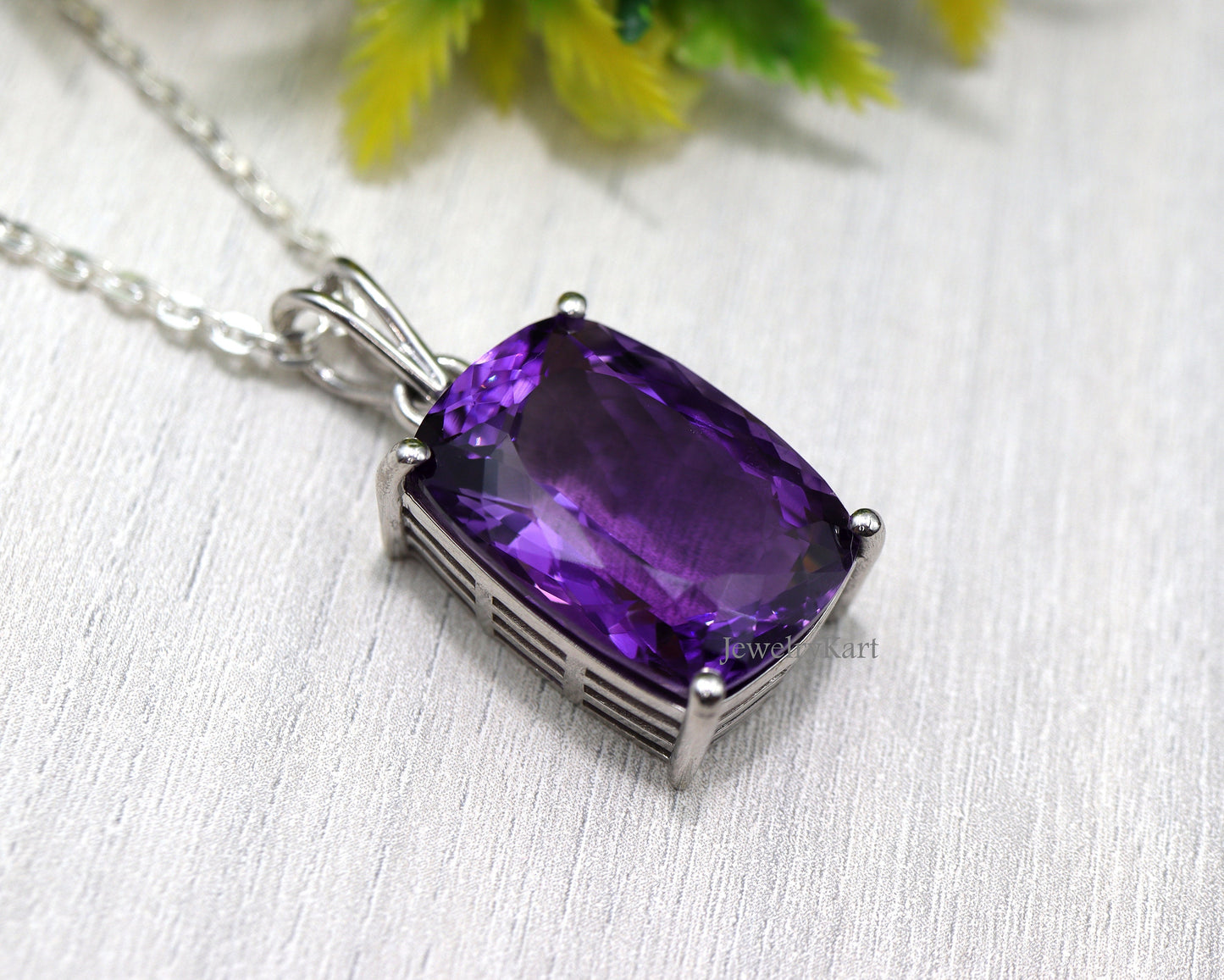 Huge Natural Amethyst Cushion Pendant in 925 Silver, Statement Necklace