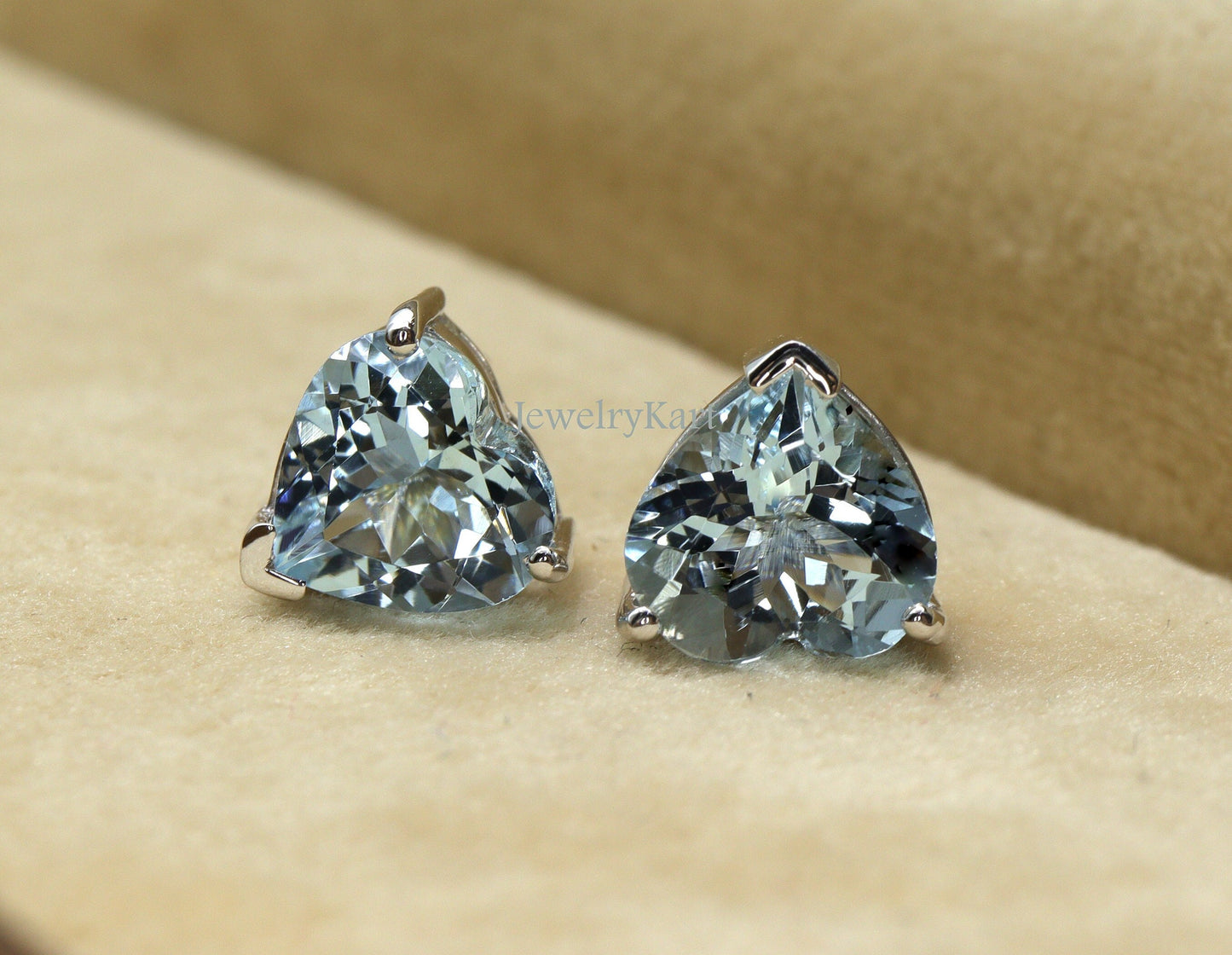Aquamarine Heart Stud Earrings – 6 mm Natural Blue Gemstones, Basket Setting Earrings, March Birthstone Earrings - Cute Studs For Girls
