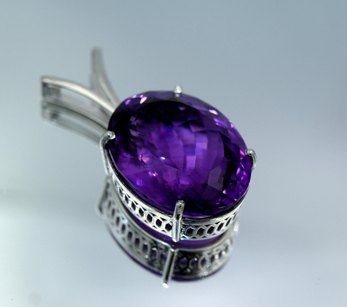 Natural Amethyst Oval Pendant | 15 Ct Purple Gem in 925 Silver | Large February Birthstone Necklace | Rhodium Plated | Gift for Her