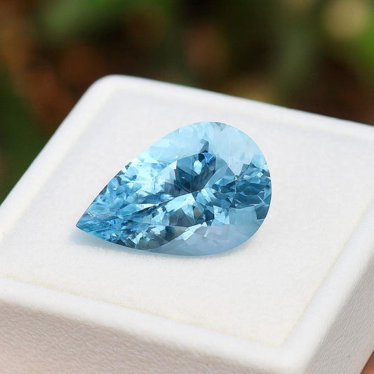 RARE 12.4 Ct Natural Aquamarine Pear Cut, AAA Top Dark Blue Faceted Gemstone for Statement Ring or Pendant, Large Eye-Clean Aquamarine