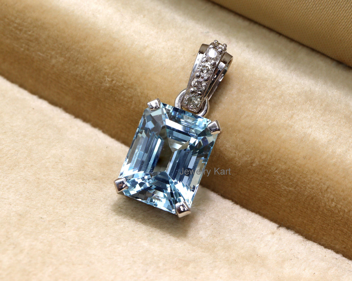 Aquamarine & Diamond Pendant | 3 Ct Emerald Cut Aquamarine Necklace in 14k Gold | Rectangle Solitaire Necklace