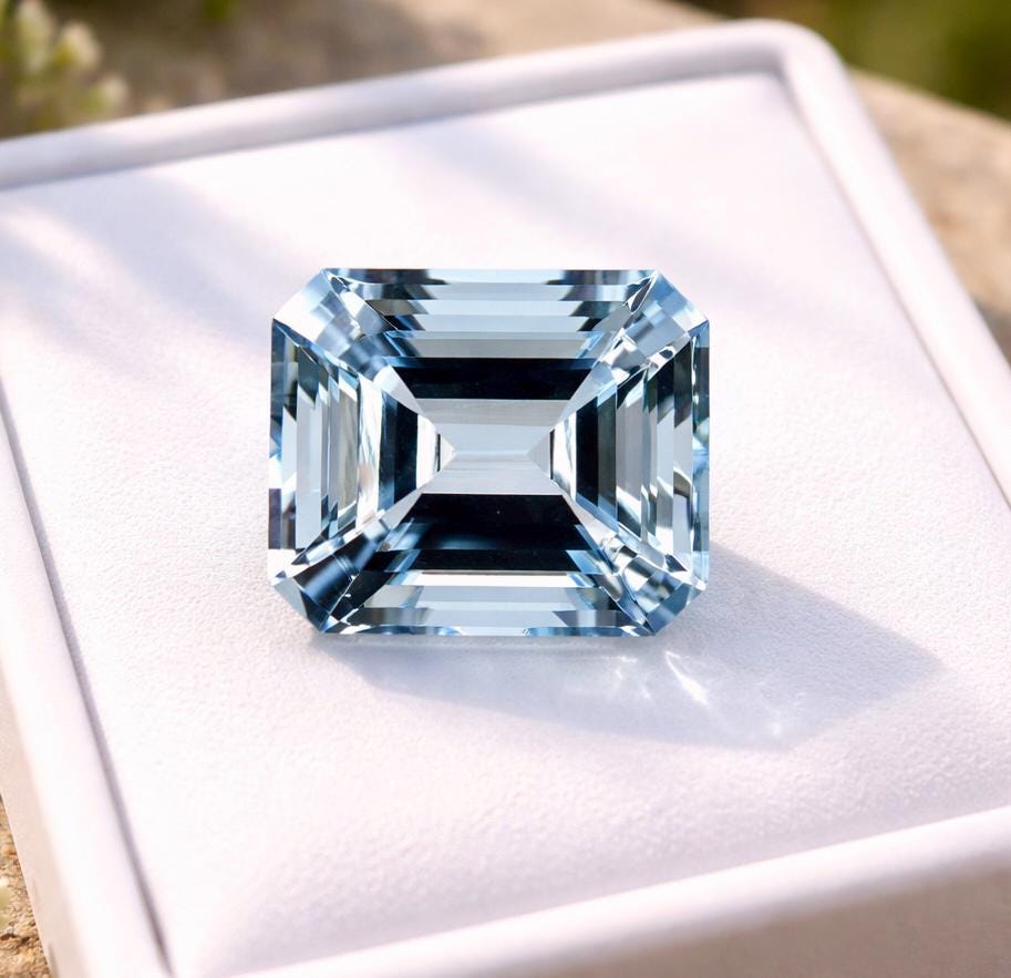 8.4 Ct Aquamarine Emerald Cut, 12.8x11.2mm Eye Clean Octagon Gem, Natural Blue Aquamarine for Ring, AAA Quality, Squarish Emerald Cut