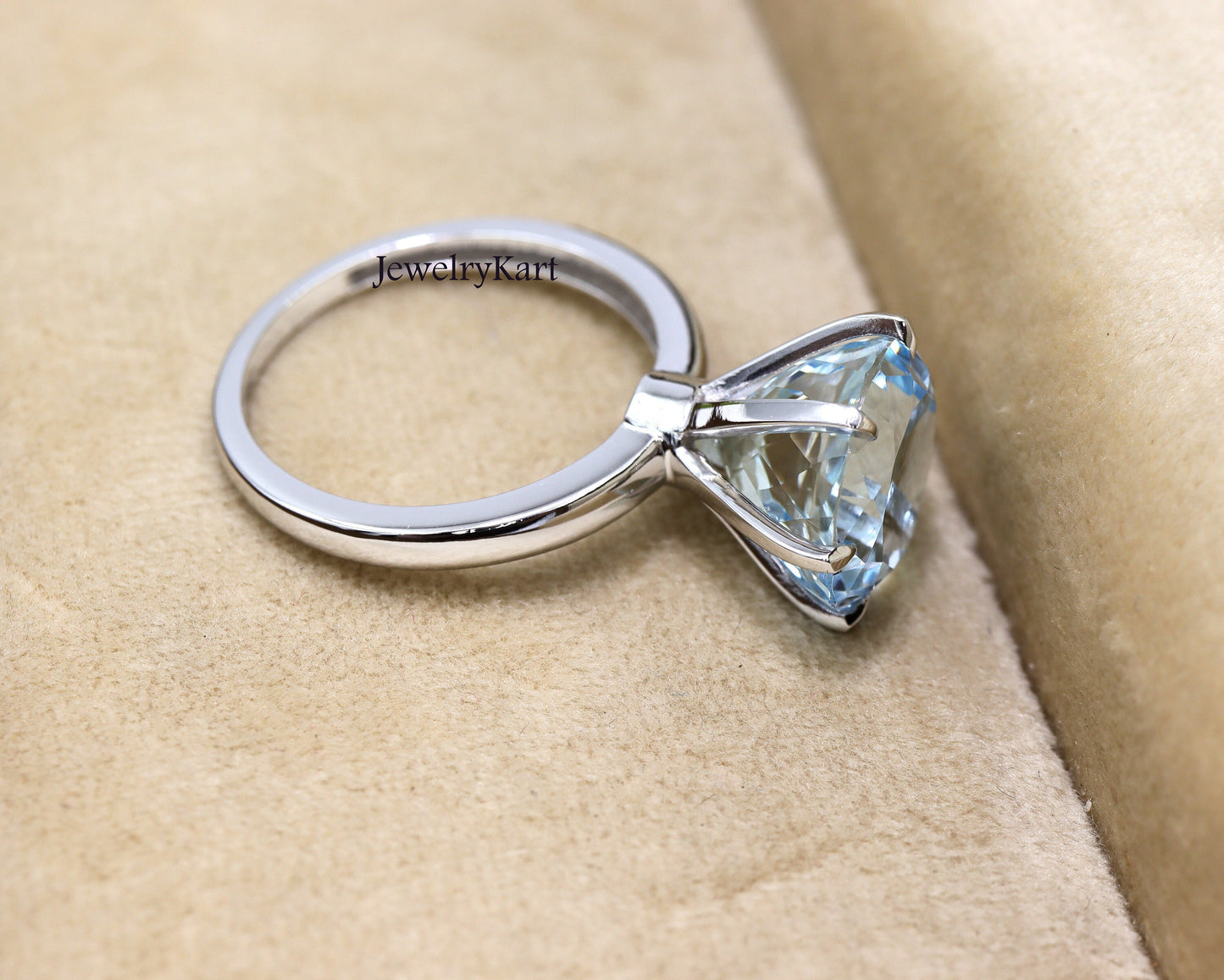 10 mm Round Aquamarine Ring, 14K White Gold Ring Aquamarine Solitaire Ring 6 Prong, Classic Engagement Ring, Round Solitaire Engagement Ring