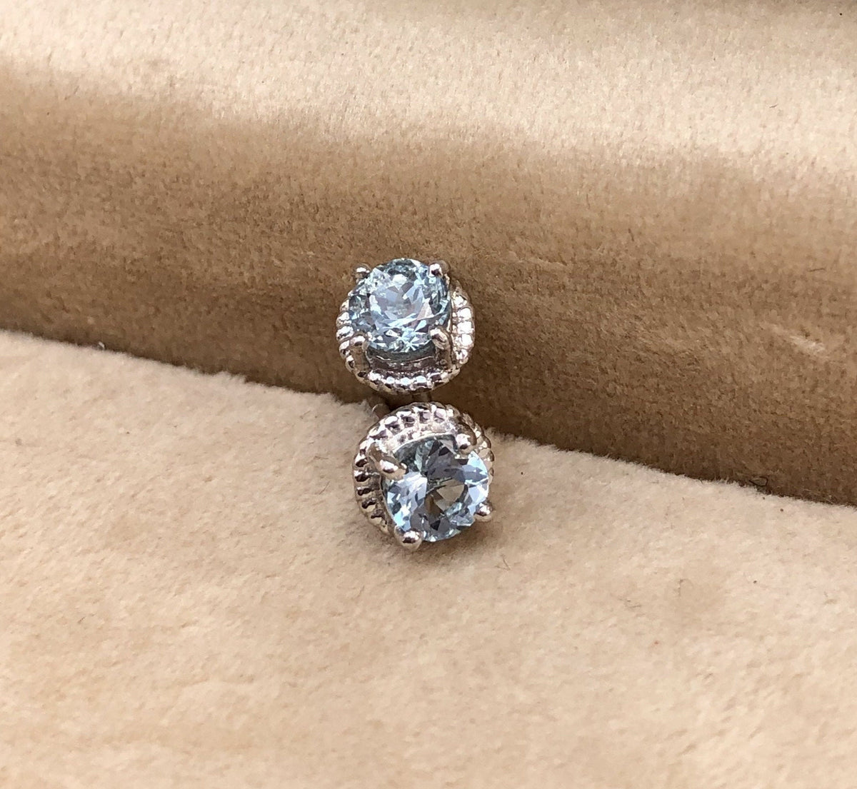 Aquamarine Stud Earrings, 5mm Round AAA Stones in 925 Silver, Dainty March Birthstone Gift, Gemstone Studs