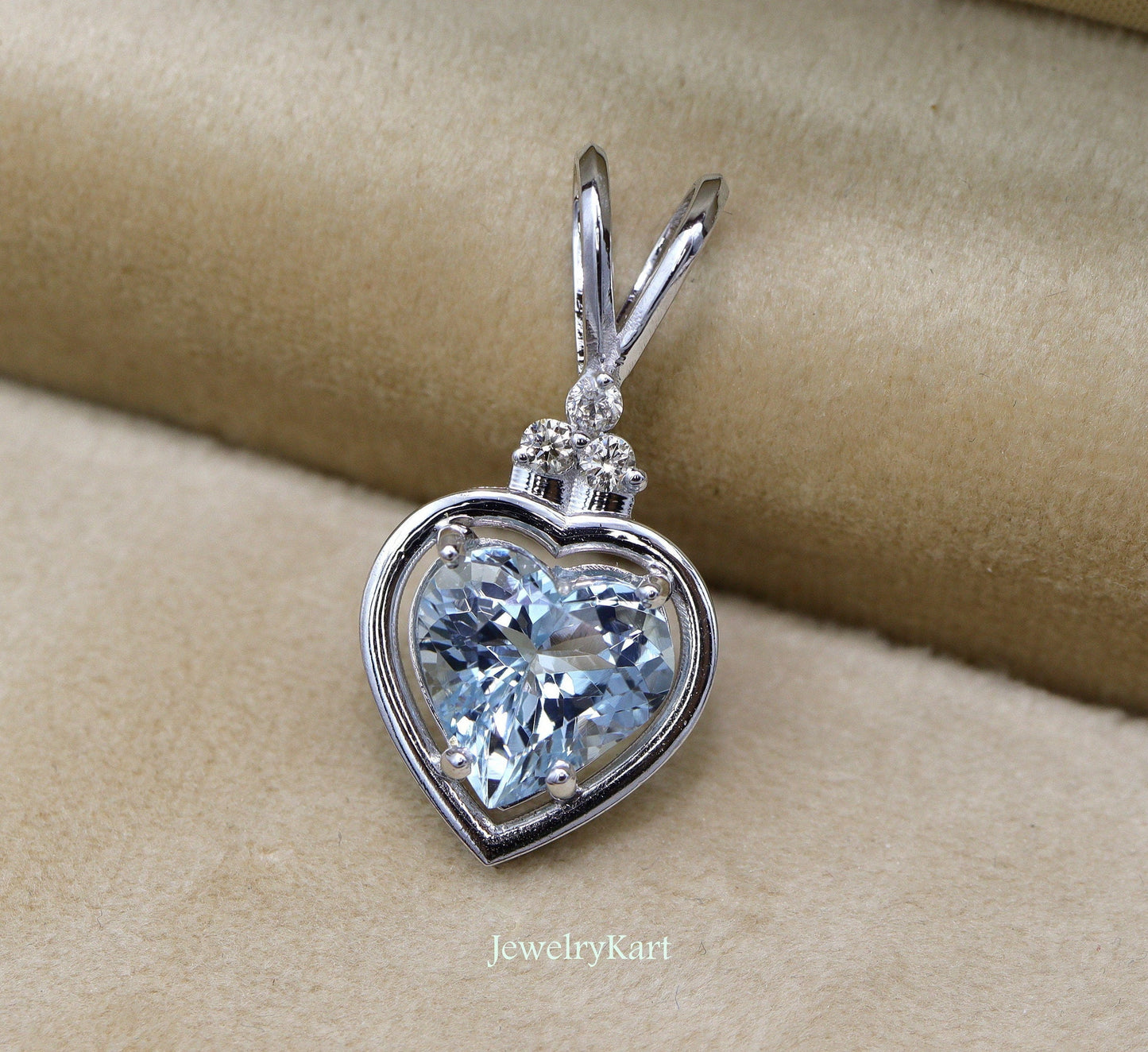 Natural Aquamarine Heart Pendant in 14K Gold, Real Diamond Accent Necklace, Light Blue Solitaire, Love Jewelry, Prong Set Gift for Her