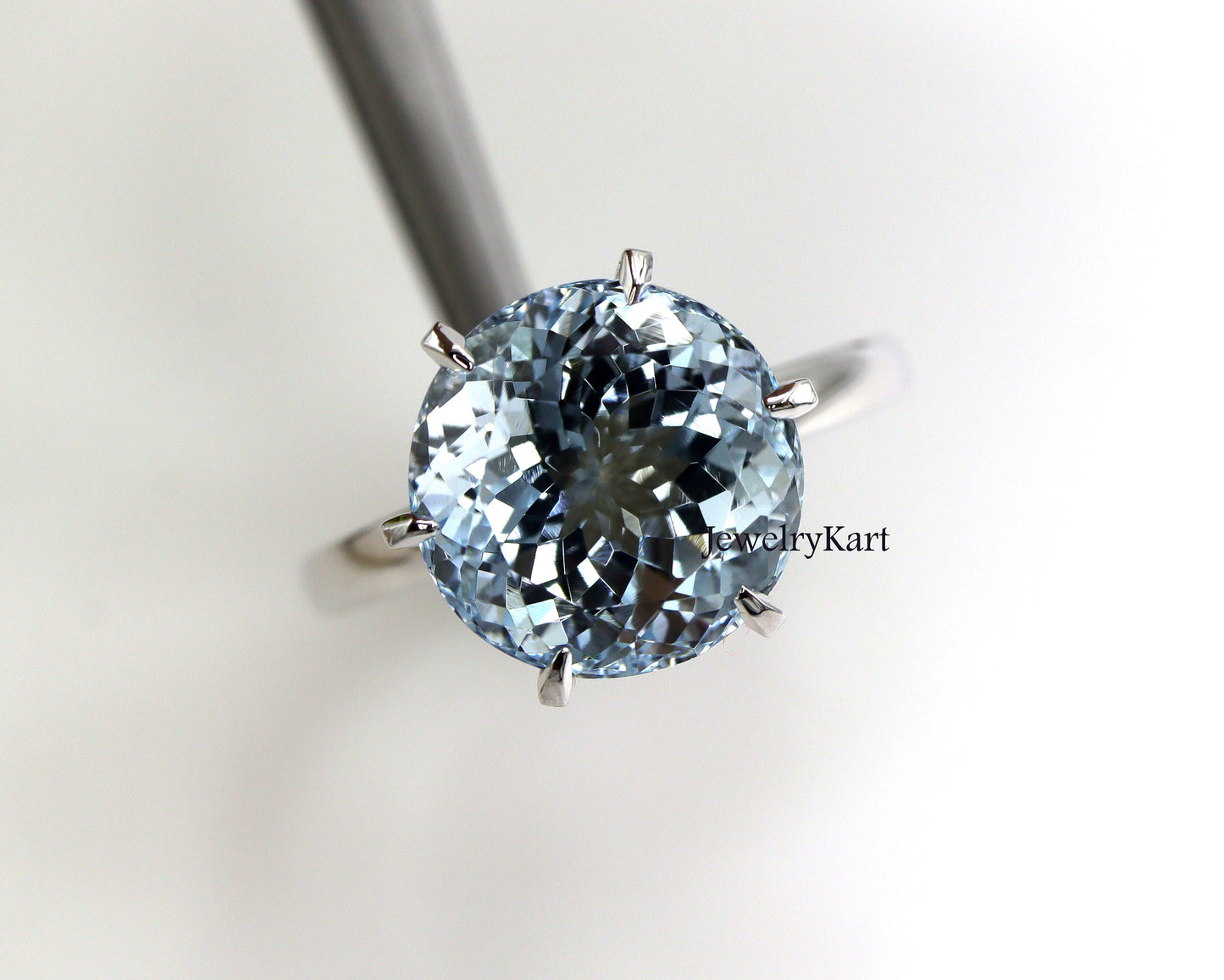 10 mm Round Aquamarine Ring, 14K White Gold Ring Aquamarine Solitaire Ring 6 Prong, Classic Engagement Ring, Round Solitaire Engagement Ring