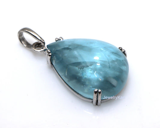 Large Aquamarine Pendant, Rare 40 Ct Collector’s Necklace, Huge Pear Cabochon Necklace, Vintage Statement Heirloom Jewelry, CERTIFIED