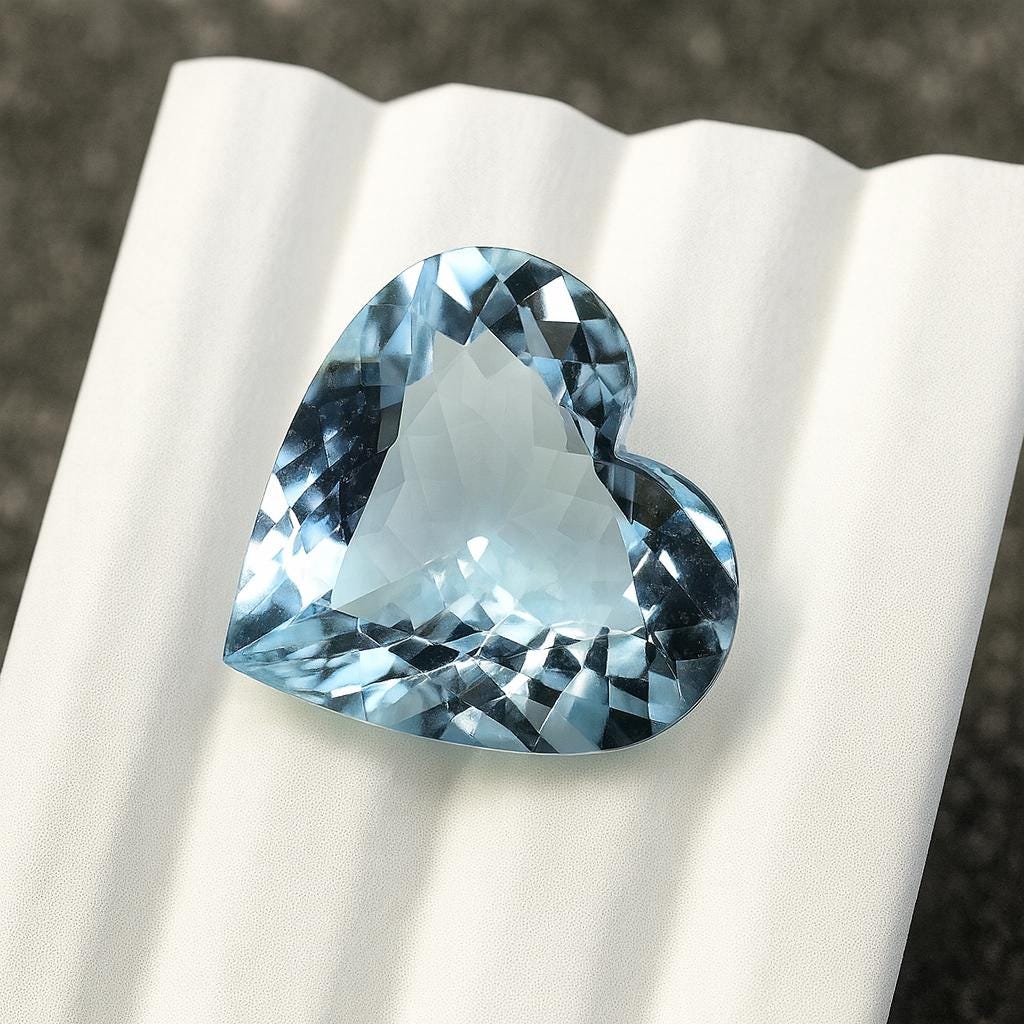 HUGE! 7 Cts Natural Aquamarine Heart Cut Gemstone – AAA+ Luster | 15 mm Heart Shape Pendant Stone, Unheated & Untreated