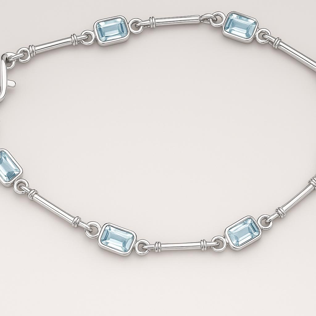 Aquamarine Tennis Bracelet 14k Gold, Emerald Cut Aquamarine Bracelet, Dainty Minimalist Bracelet, Solid Rose Gold Station Bracelet