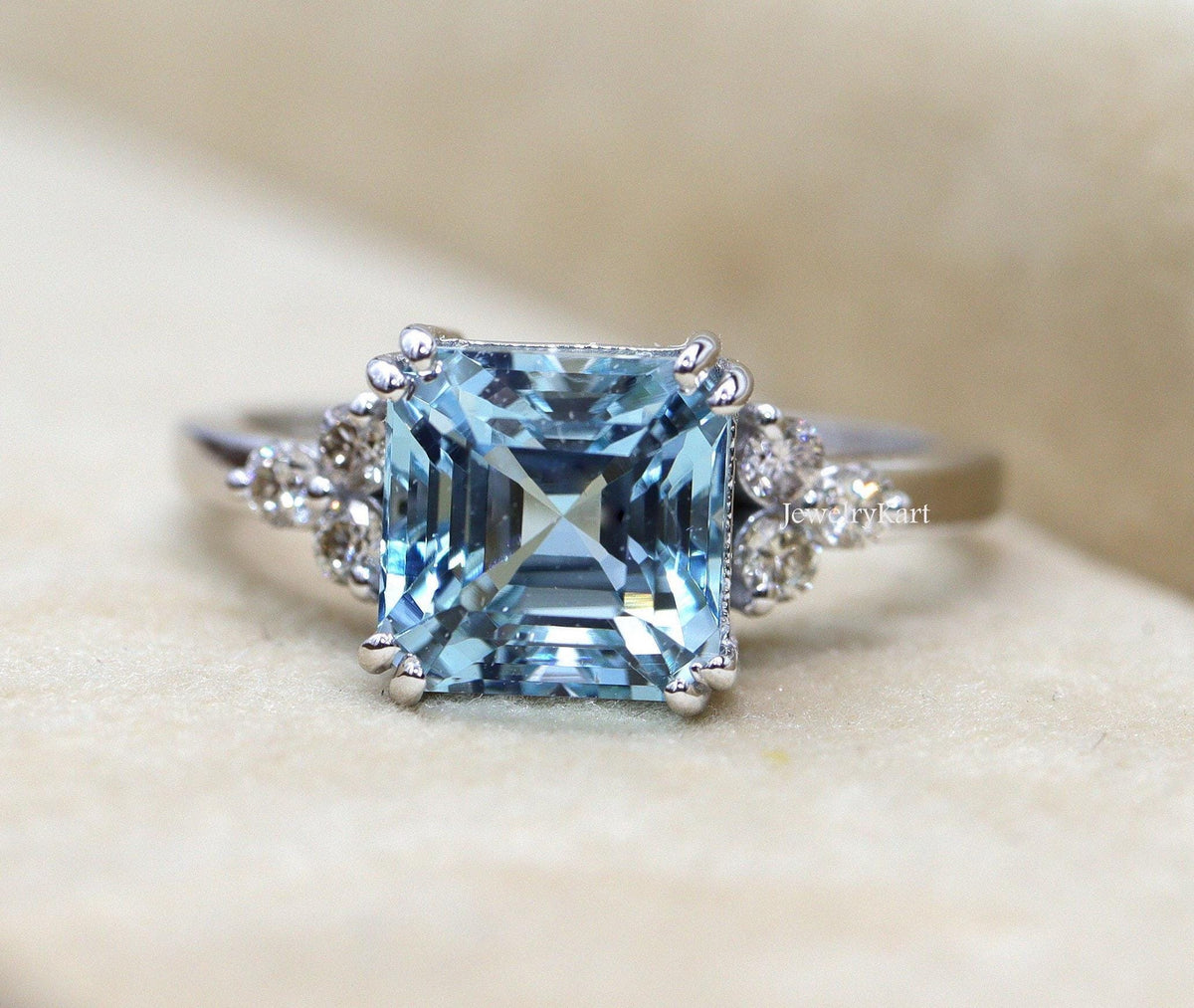 Natural Aquamarine Asscher Cut Ring 7 mm |  |  Aquamarine Engagement or Promise Ring | Square Aquamarine Diamond Ring
