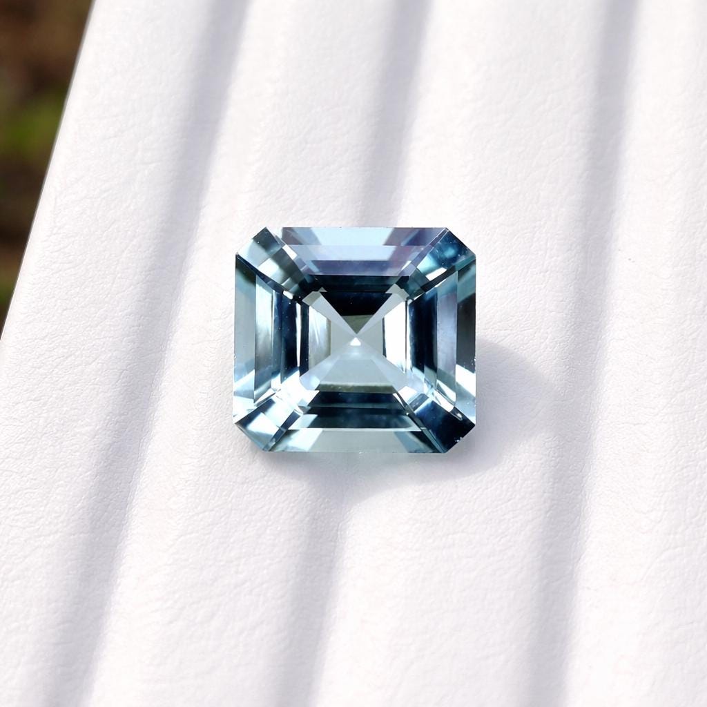 Natural Aquamarine Asscher Cut – 9mm | 2.76 Cts AAA+ Loose Gemstone | Eye Clean | Square Cut for Ring or Pendant | Custom Jewelry Option