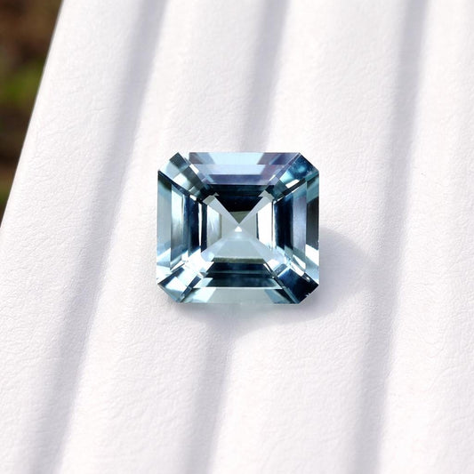 Natural Aquamarine Asscher Cut – 9mm | 2.76 Cts AAA+ Loose Gemstone | Eye Clean | Square Cut for Ring or Pendant | Custom Jewelry Option