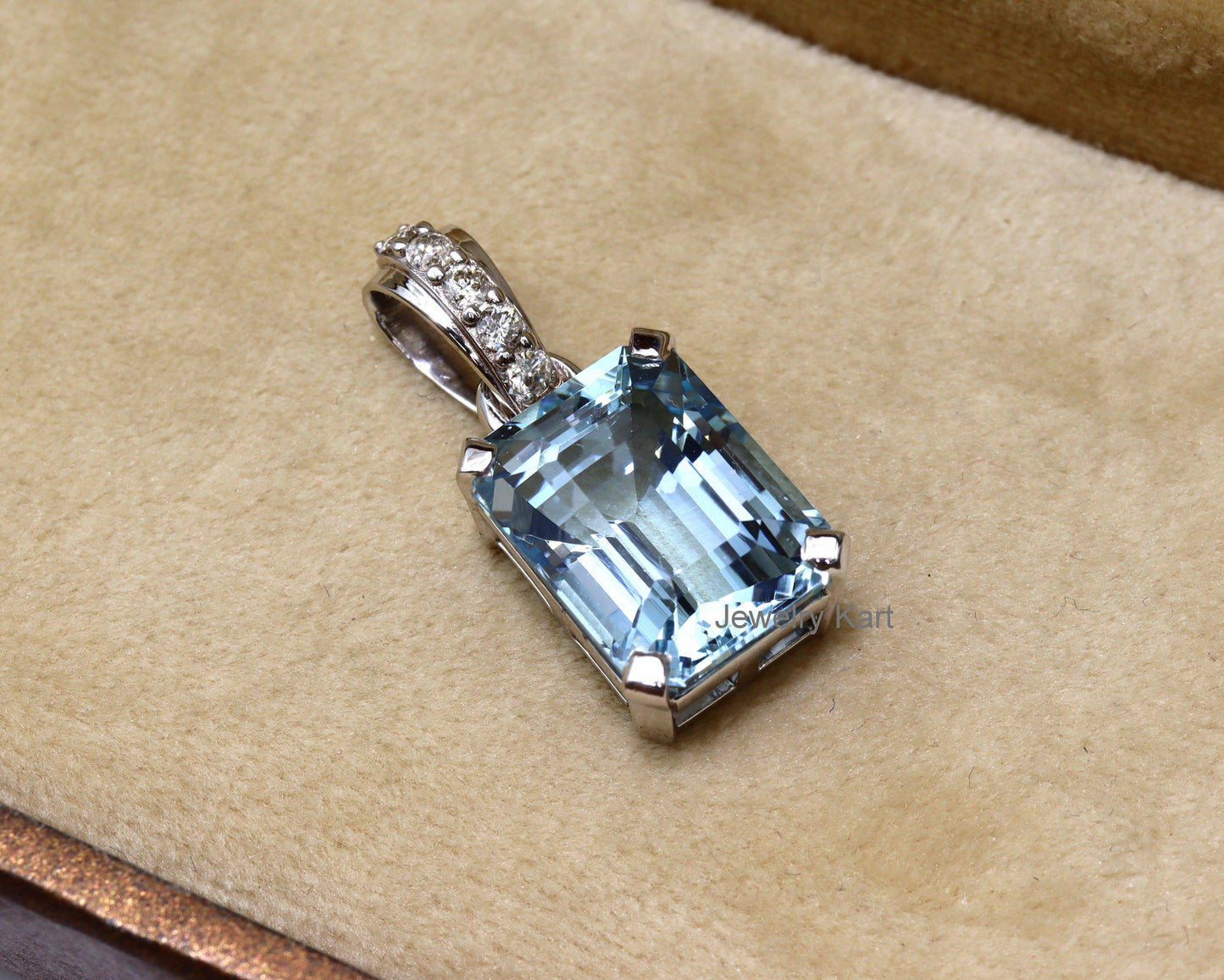 Aquamarine & Diamond Pendant | 3 Ct Emerald Cut Aquamarine Necklace in 14k Gold | Rectangle Solitaire Necklace