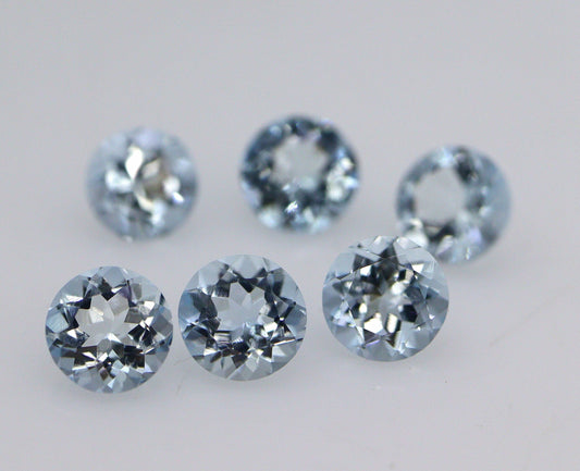 6 mm Aquamarine Pair | AAA Round Cut | 1.4 Ct Matched Medium Blue Gems | Eye Clean | Calibrated for Studs | Matched Pair, Perfect Cut