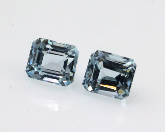 2.6 Ct Aquamarine Emerald Cut Pair, 6.3x5.5 mm Light Blue Matched Set, Natural Aquamarine for Earrings or Necklace, Emerald Cut Necklace Set