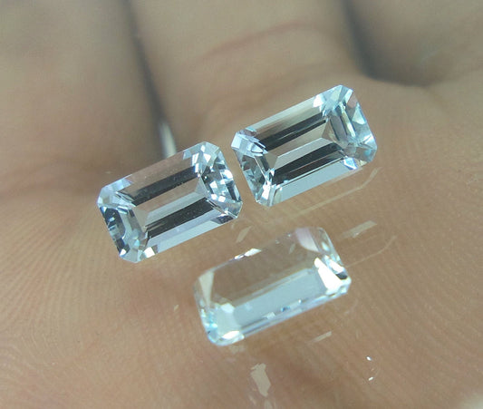 3 Pcs 7x4.3 mm Natural Aquamarine Emerald Cut, Small Emerald Cut, Tiny Emerald Cuts, Aquamarine Wholesale Lot, 3 Pc jewelry set, Calibrated