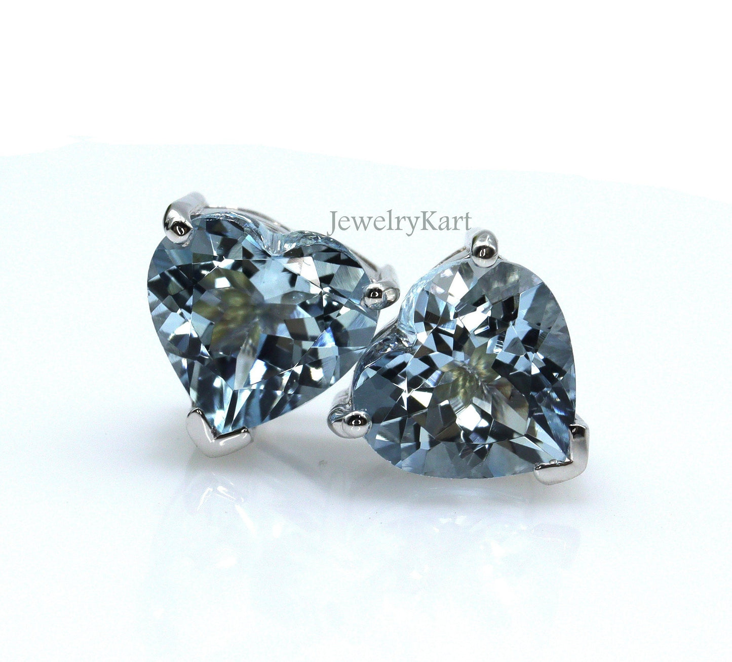 Aquamarine Heart Stud Earrings – 6 mm Natural Blue Gemstones, Basket Setting Earrings, March Birthstone Earrings - Cute Studs For Girls