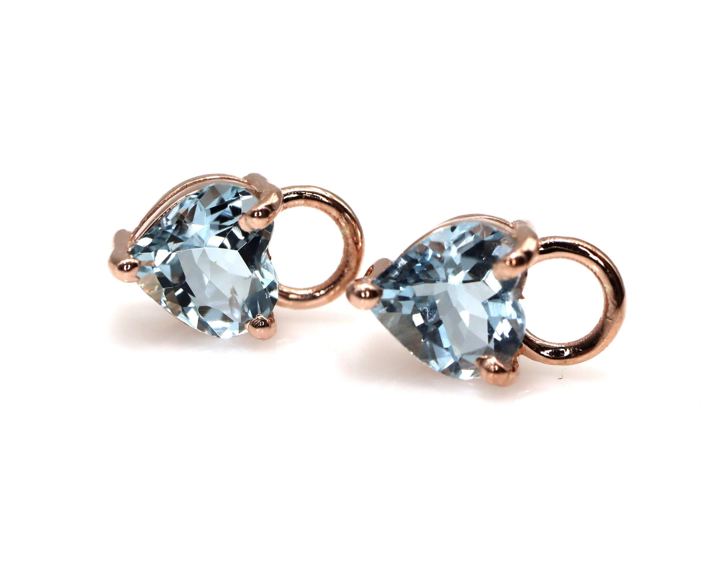 Aquamarine Heart Charms, 6mm Birthstone Charms in 14K Gold or Silver, Charms For Hoop Earrings, Solitaire Charm for Bracelet, Necklace, 2 Pc