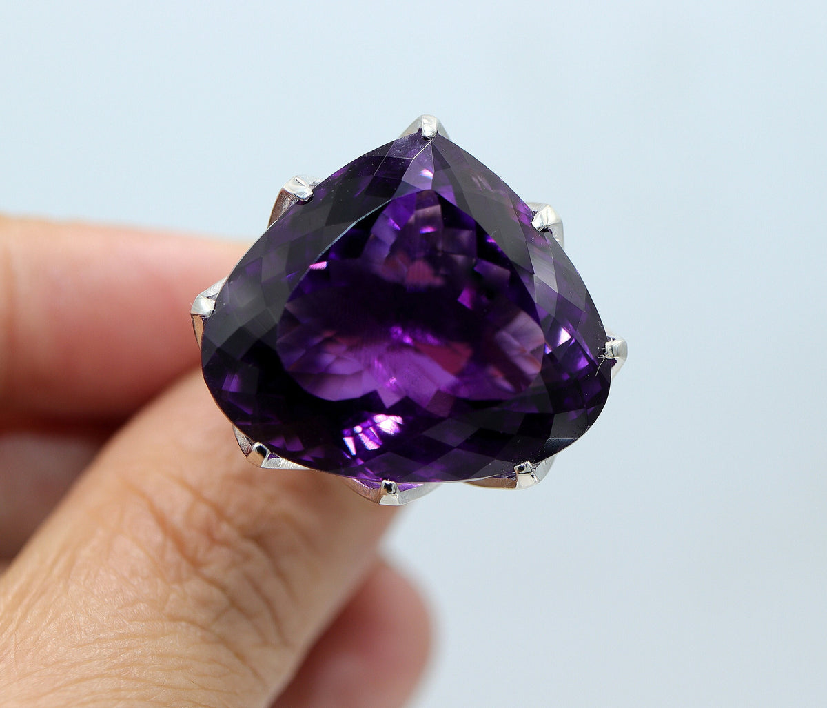 Natural Amethyst Statement Ring in 925 Silver | Large Heart Amethyst Ring | February Birthstone Jewelry | Cocktail Ring