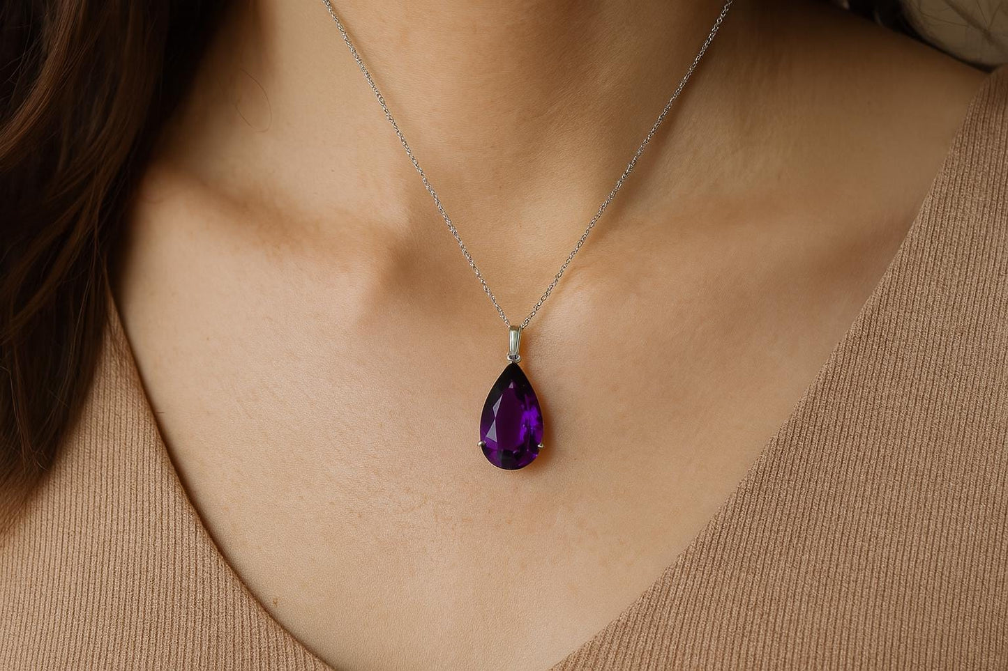 AAA Natural Amethyst Pendant | Pear Cut 15 Ct Purple Gemstone | 925 Silver | February Birthstone Necklace