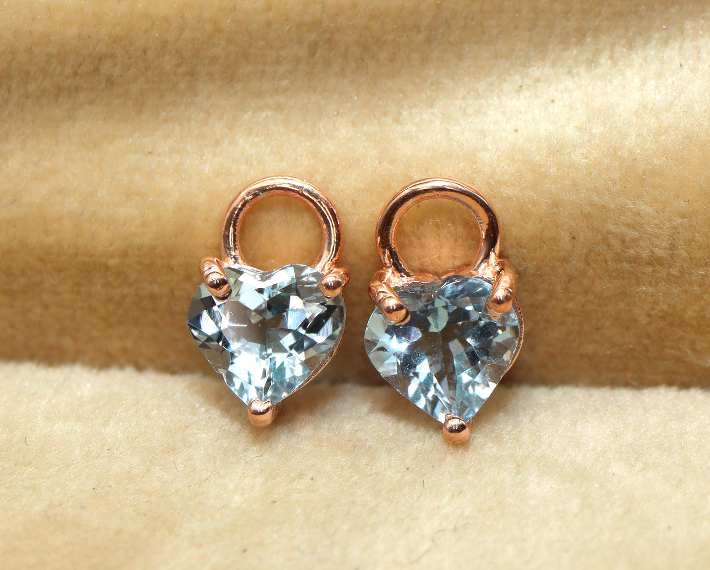 Aquamarine Heart Charms, 6mm Birthstone Charms in 14K Gold or Silver, Charms For Hoop Earrings, Solitaire Charm for Bracelet, Necklace, 2 Pc