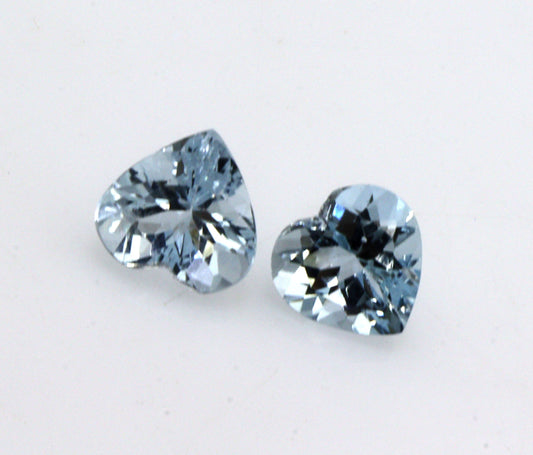 mm Natural Aquamarine Heart Shape Gemstone Pair, AAA+ Medium Blue Faceted Tiny Hearts, Matched Pair for Rings, Earrings or Jewelry Making
