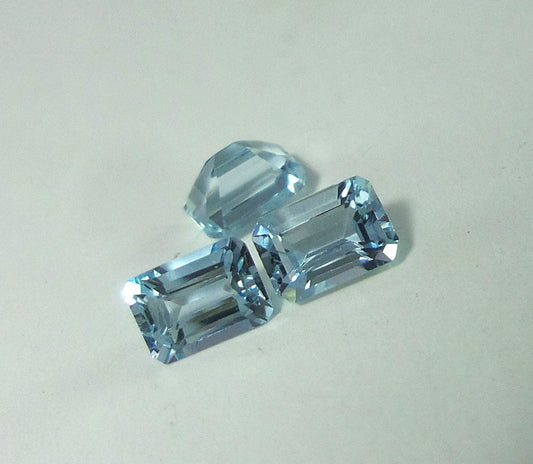 Aquamarine Emerald Cut Lot – 3 Pcs 5.3x3.8 mm AAA Natural Blue, Calibrated Medium Blue Aquamarine, Wholesale