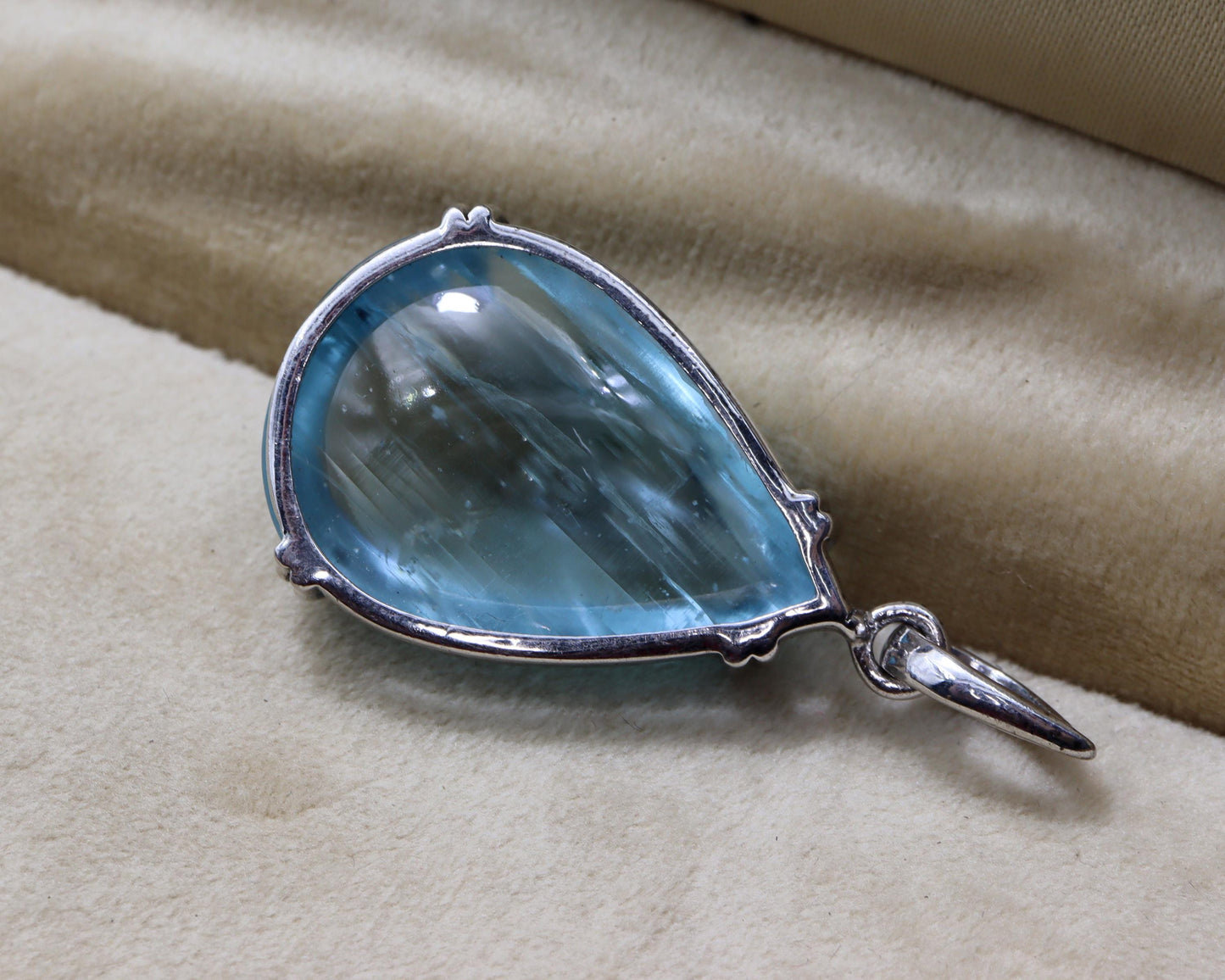 Large Aquamarine Pendant, Rare 40 Ct Collector’s Necklace, Huge Pear Cabochon Necklace, Vintage Statement Heirloom Jewelry, CERTIFIED