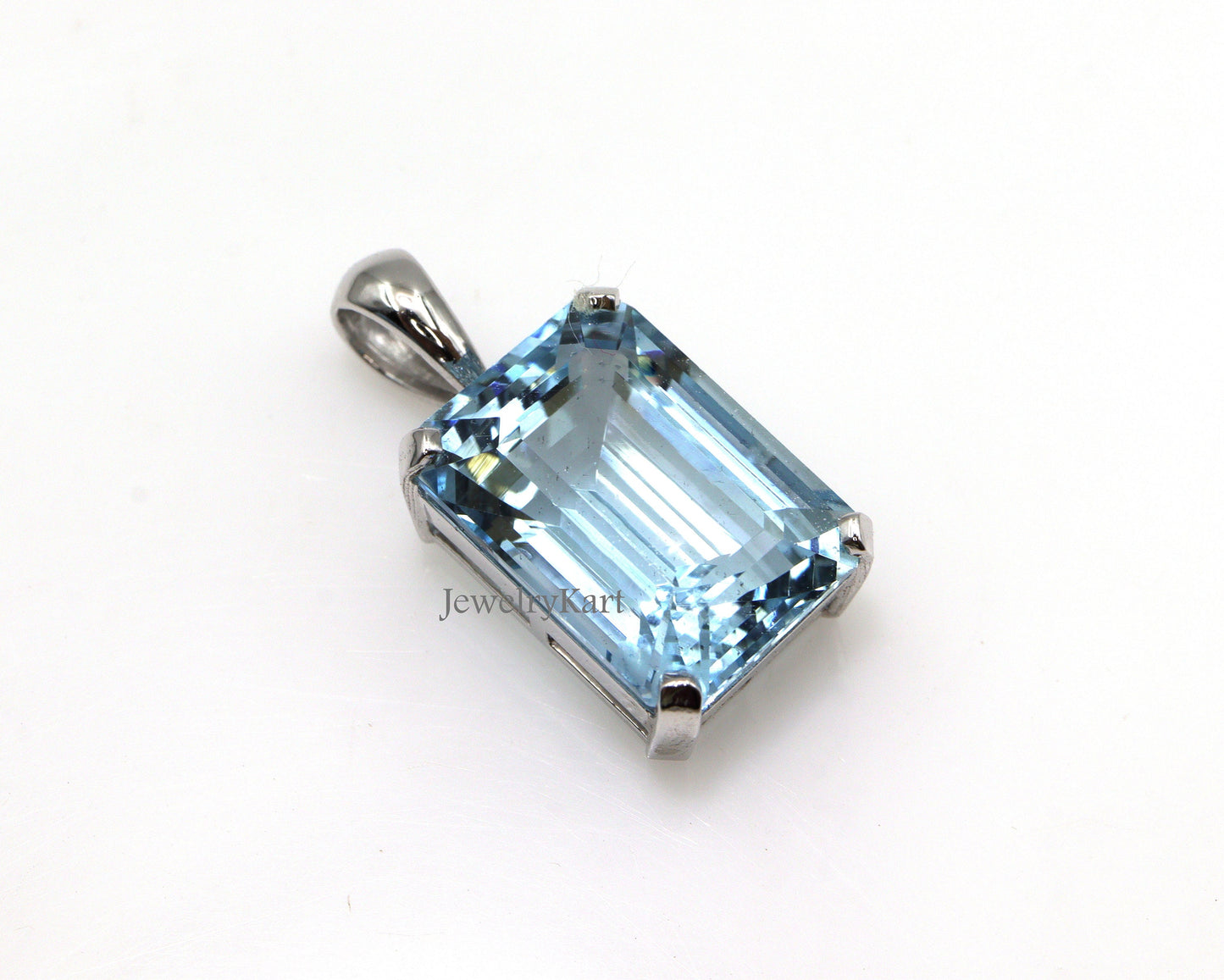3 Ct Natural Aquamarine Pendant - Emerald Cut Aquamarine Necklace 14k White Gold