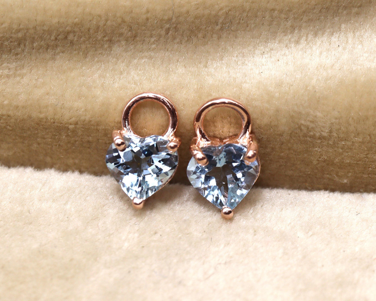 Aquamarine Heart Charms, 6mm Birthstone Charms in 14K Gold or Silver, Charms For Hoop Earrings, Solitaire Charm for Bracelet, Necklace, 2 Pc