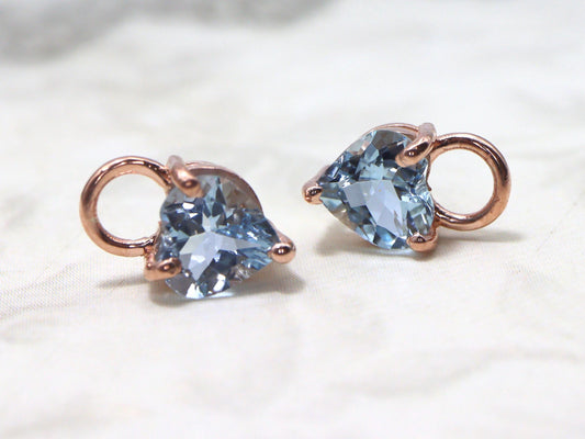 Aquamarine Heart Charms, 6mm Birthstone Charms in 14K Gold or Silver, Charms For Hoop Earrings, Solitaire Charm for Bracelet, Necklace, 2 Pc