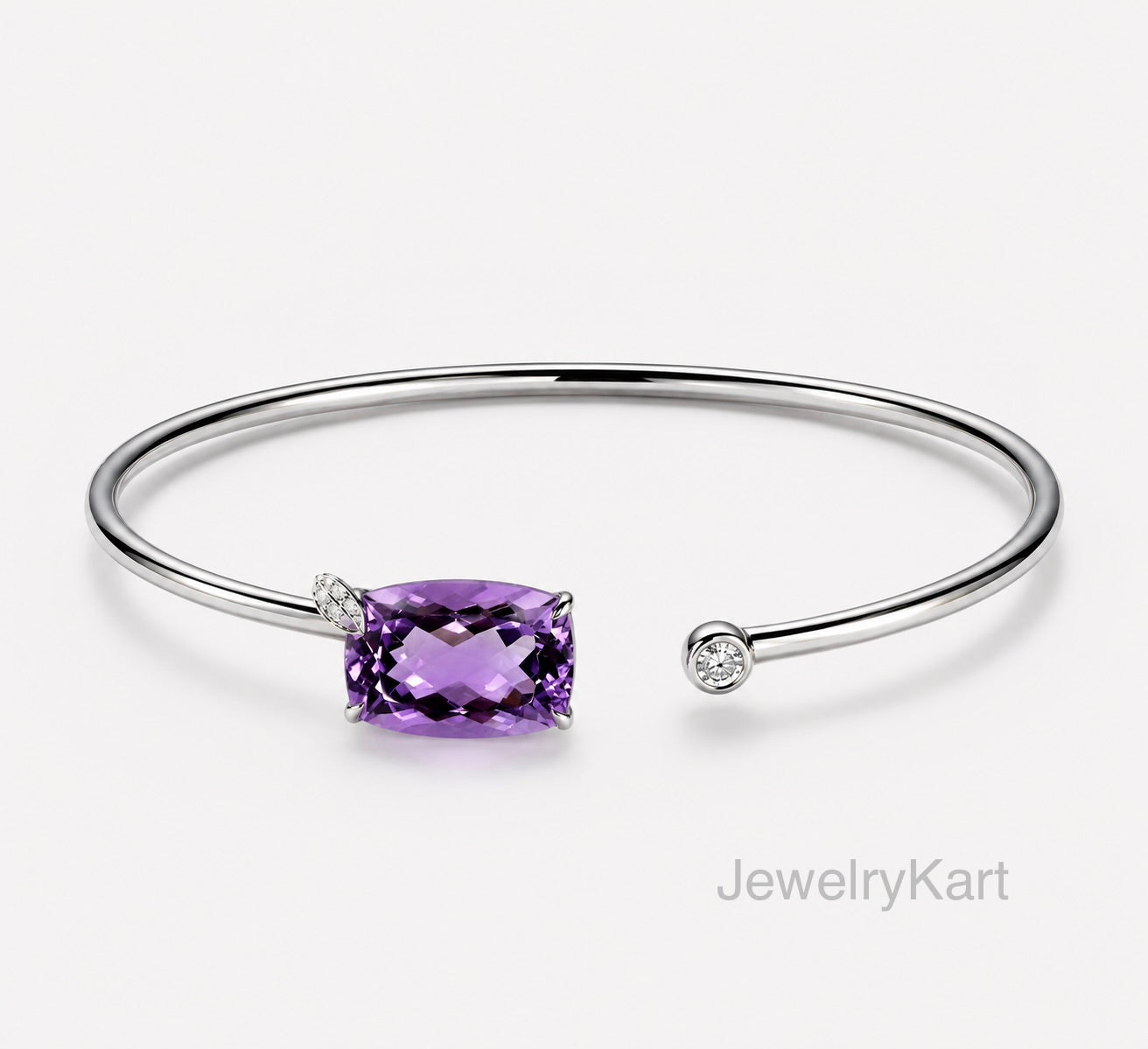 Natural Amethyst Bracelet 925 Silver | Cushion Cut Purple Gemstone Cuff | Adjustable Open Bangle | February Birthstone Jewelry