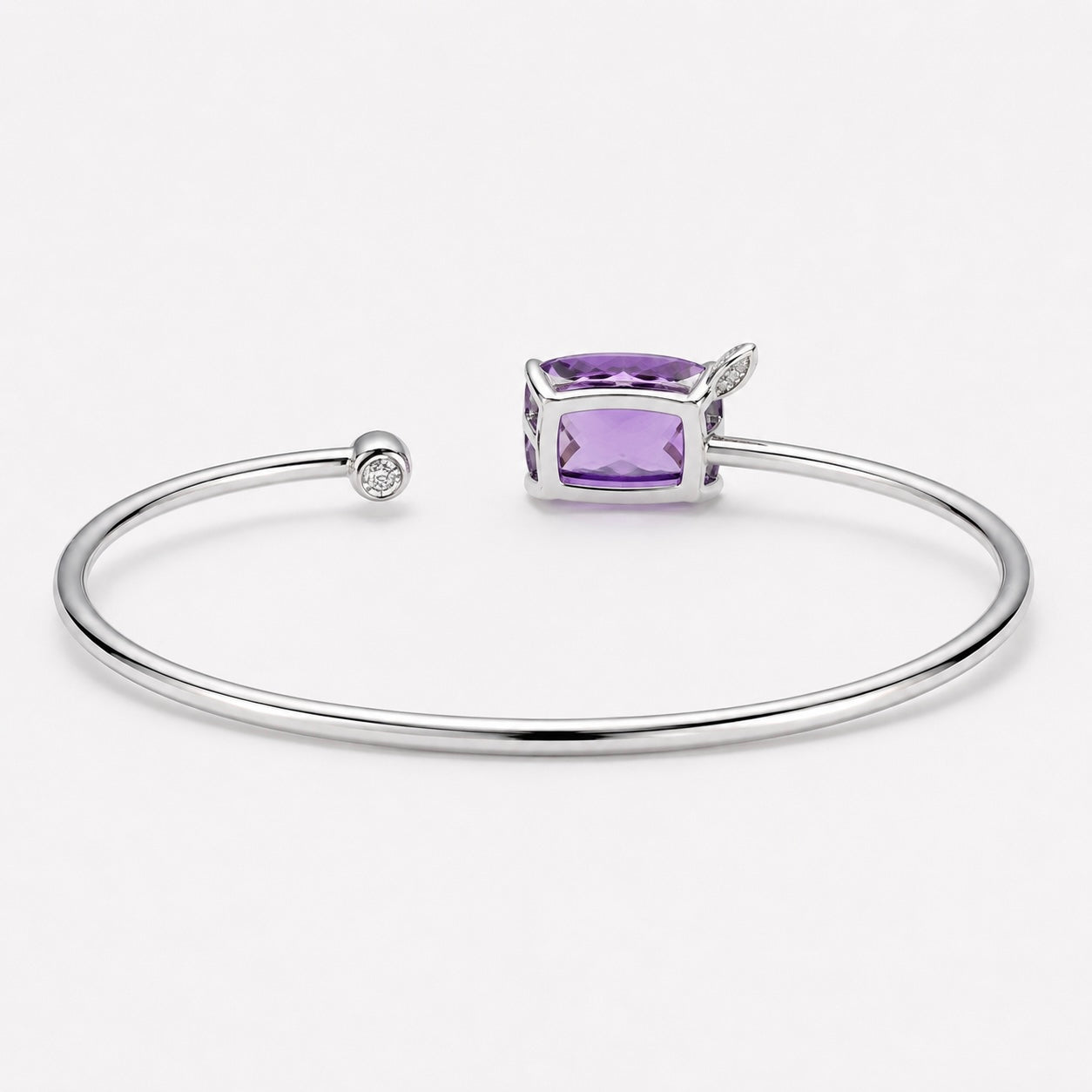 Natural Amethyst Bracelet 925 Silver | Cushion Cut Purple Gemstone Cuff | Adjustable Open Bangle | February Birthstone Jewelry