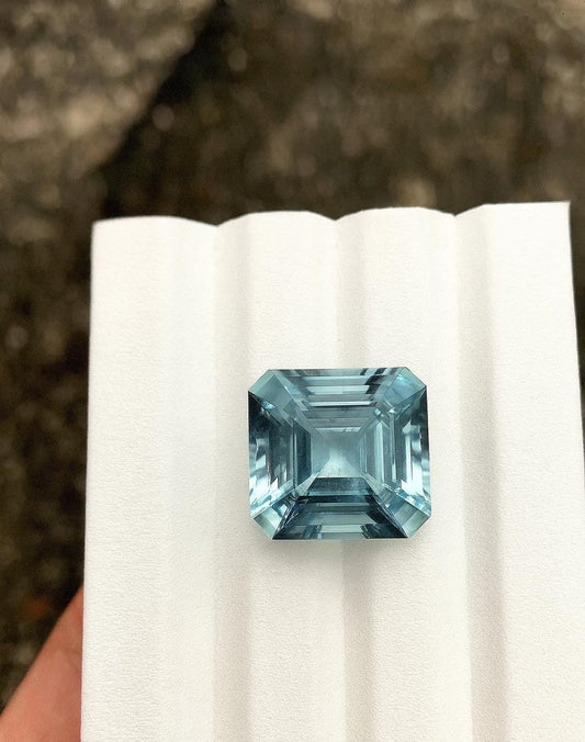 LARGE 9 Cts Asscher Cut Aquamarine – Square Ocean Blue Gem | Rare Big Face Stone | 100% Natural Untreated