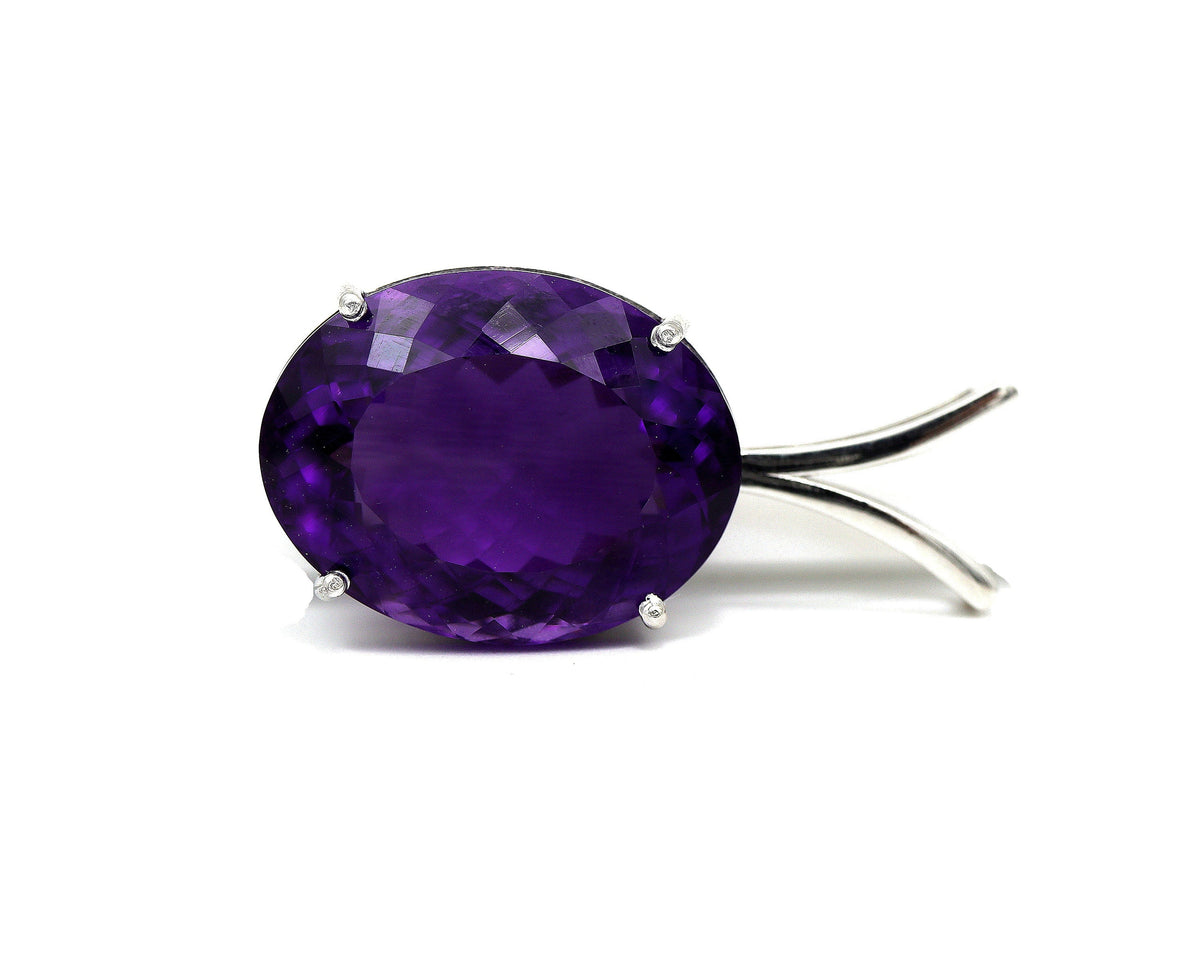 Natural Amethyst Oval Pendant | 15 Ct Purple Gem in 925 Silver | Large February Birthstone Necklace | Rhodium Plated | Gift for Her