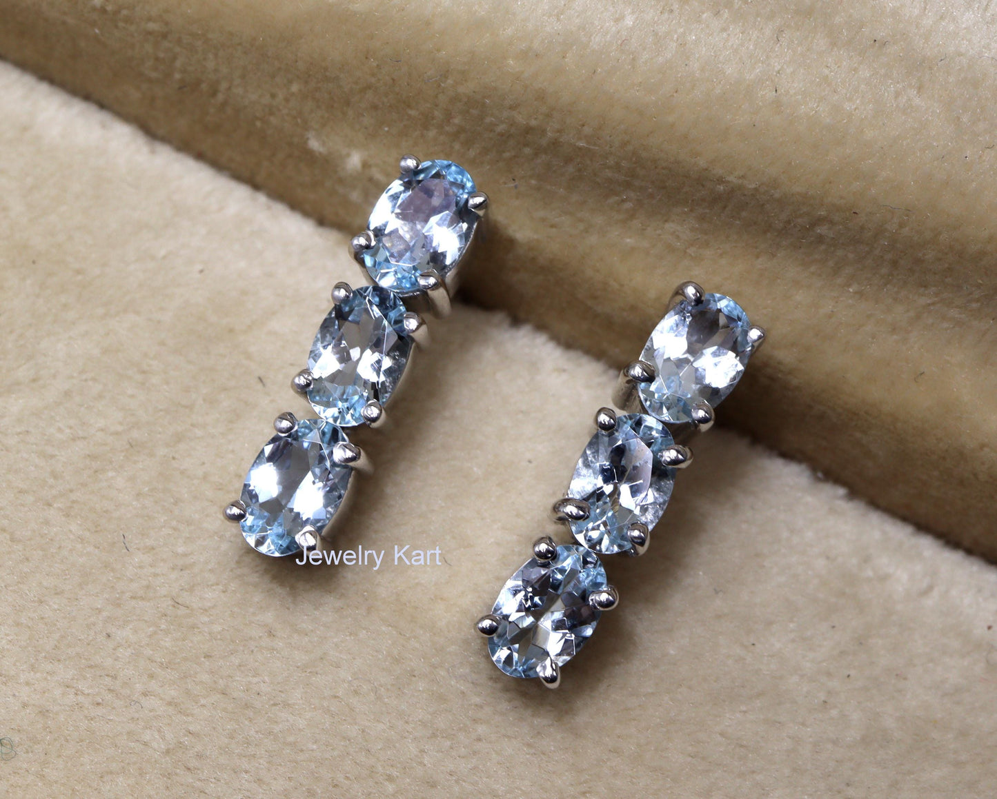 Aquamarine Long Earrings – Oval Gemstone Earrings - Sleek Bar Earrings in 14K or Silver