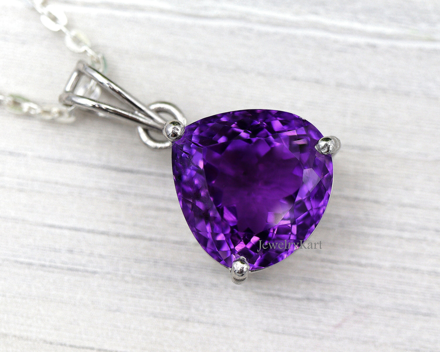 Amethyst Heart Pendant – 12 Ct Purple Gemstone, Amethyst Necklace in Silver, Big Statement Pendant, February Birthstone