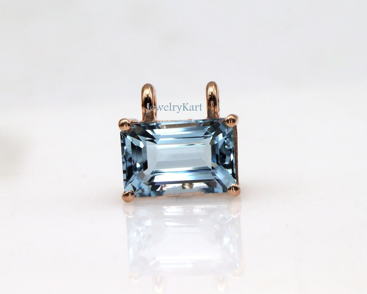 Aquamarine Emerald Cut Pendant in 14k Gold | Natural Blue Aquamarine Necklace | March Jewelry, Minimalist Gemstone Gift for Her