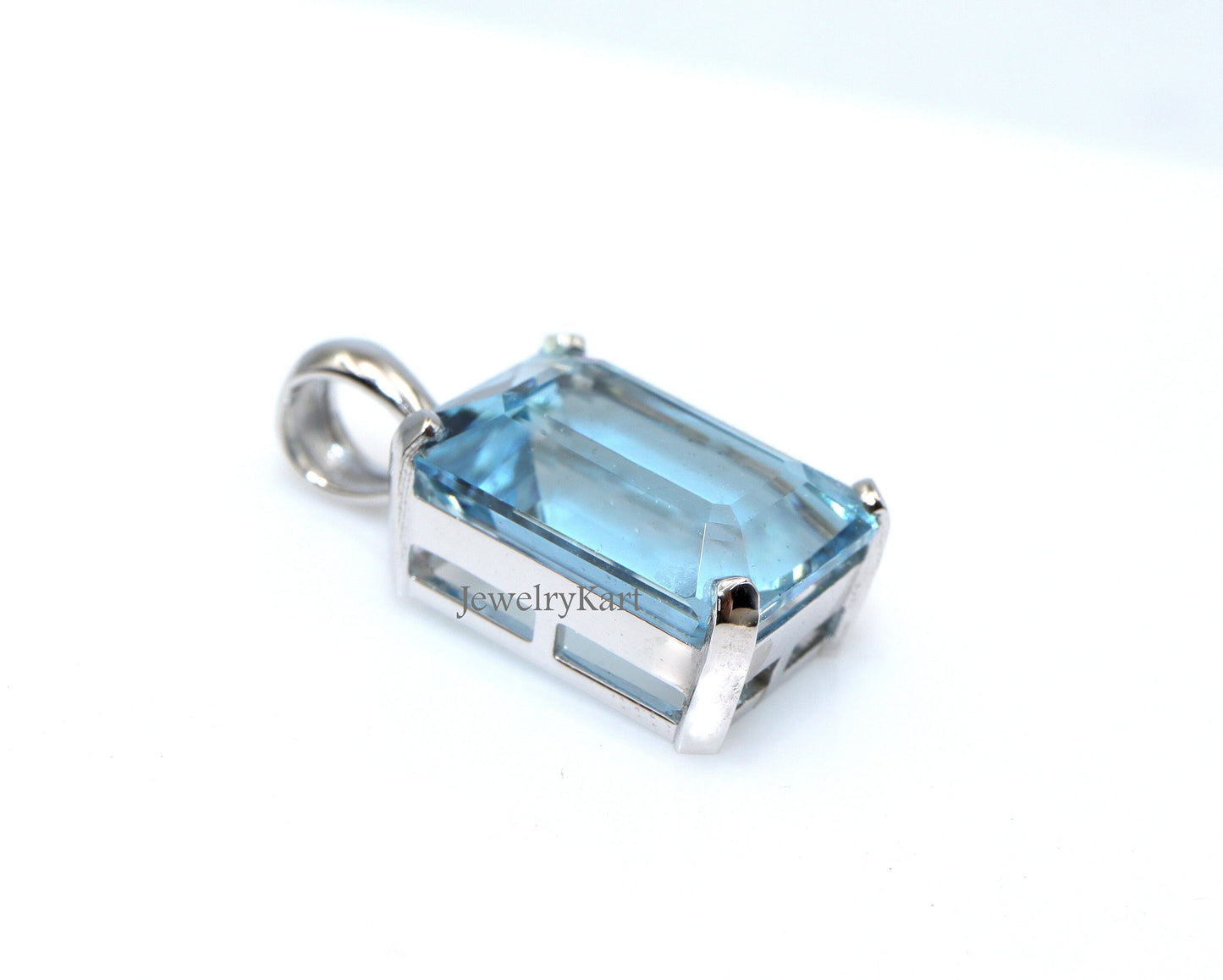 3 Ct Natural Aquamarine Pendant - Emerald Cut Aquamarine Necklace 14k White Gold