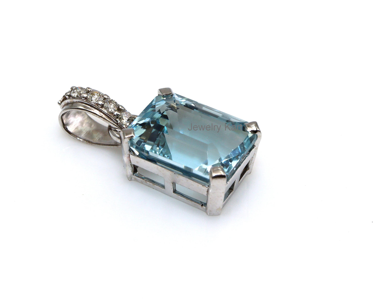 Aquamarine & Diamond Pendant | 3 Ct Emerald Cut Aquamarine Necklace in 14k Gold | Rectangle Solitaire Necklace