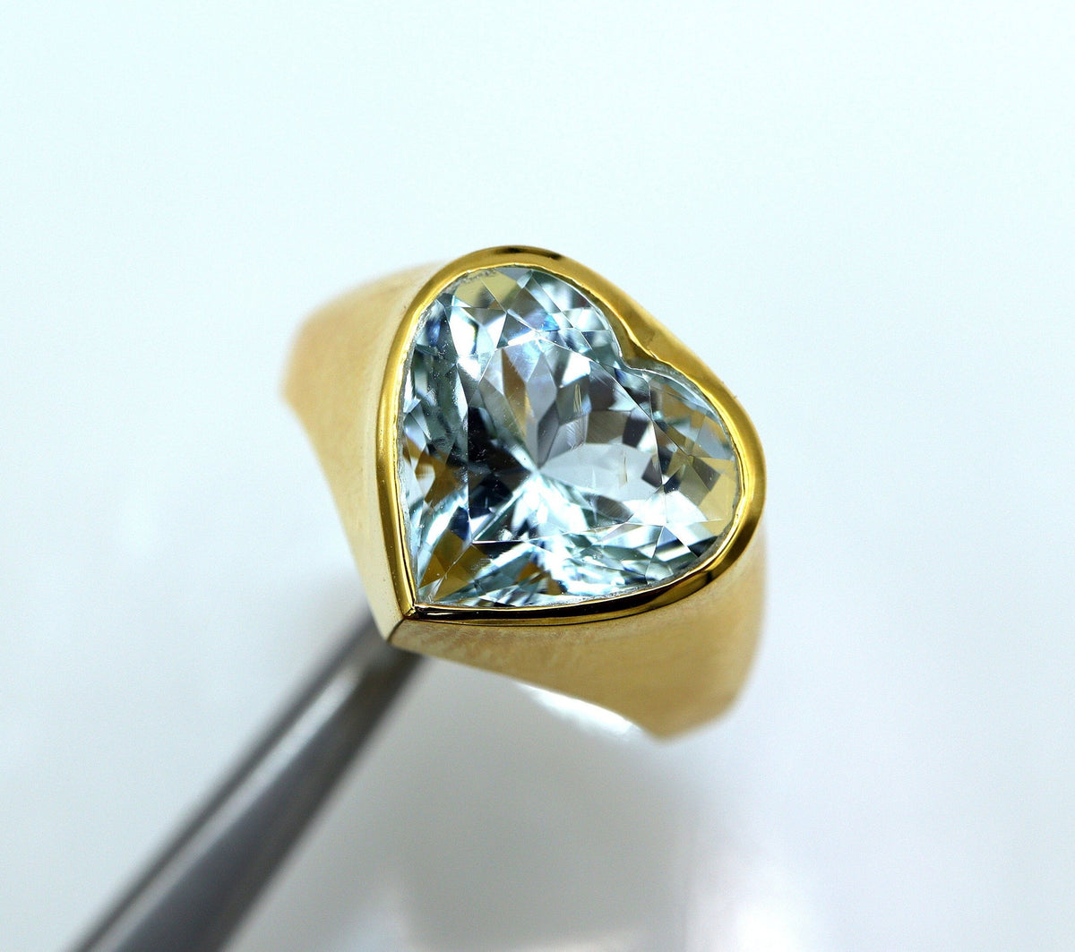 Natural Aquamarine Heart Ring 2 Carat, 14K Gold Plated Sterling Silver Bezel Set Ring, March Birthstone Gift