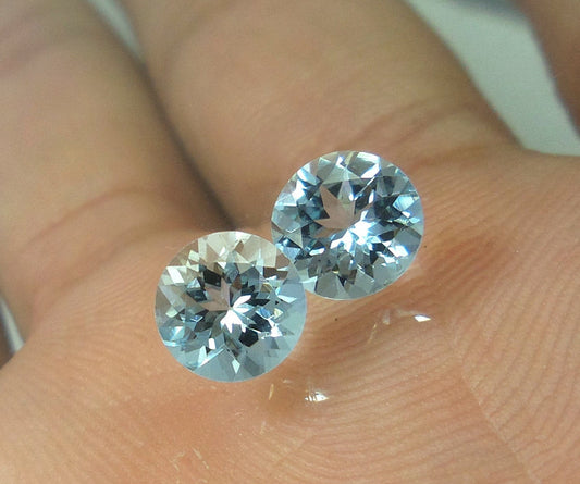 7 mm Aquamarine Pair | AAA+ Round Cut | 2.2 Ct Medium Blue Gems | Eye Clean | Calibrated for Studs | Jewelry Making Round earrings