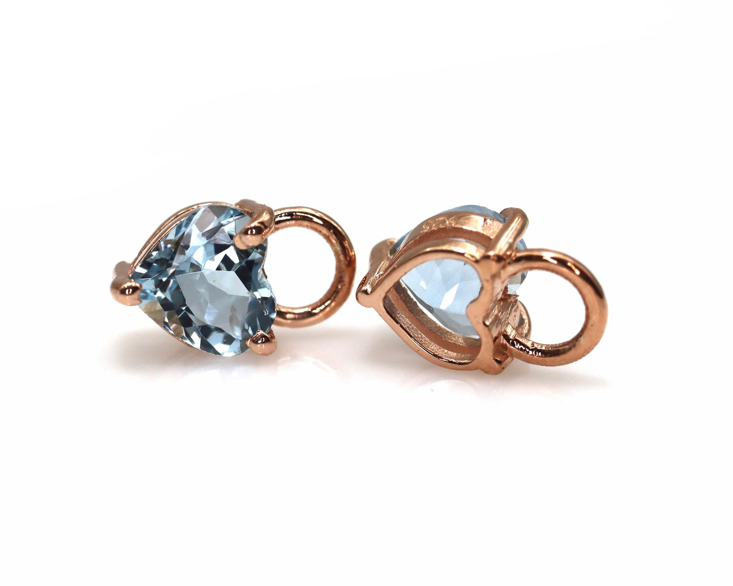 Aquamarine Heart Charms, 6mm Birthstone Charms in 14K Gold or Silver, Charms For Hoop Earrings, Solitaire Charm for Bracelet, Necklace, 2 Pc