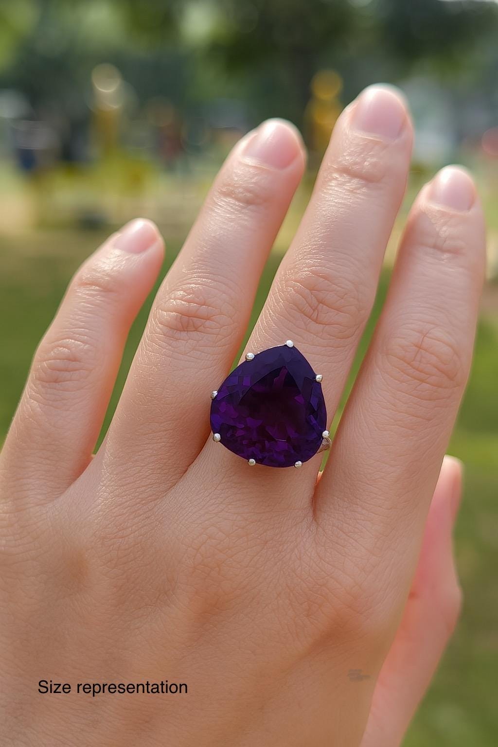Natural Amethyst Statement Ring in 925 Silver | Large Heart Amethyst Ring | February Birthstone Jewelry | Cocktail Ring
